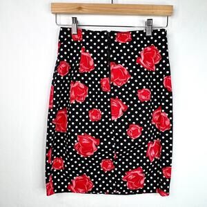 Vintage 80s Forenza Authentic Sportwear Polka Dot Floral Pencil Skirt Xs/S